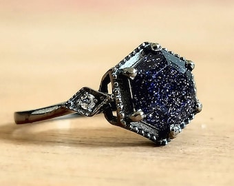 Handmade Sterling Silver Galaxy Blue Sandstone Ring