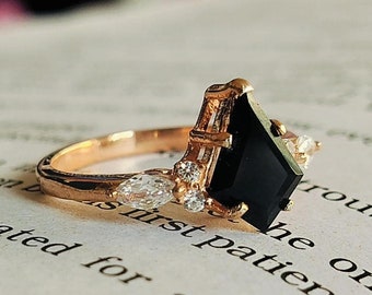 Vintage Kite Black Onyx Ring, Sterling Silver Gemstone Ring