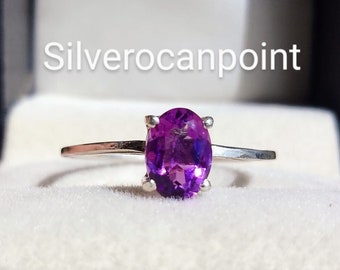 Oval Purple Amethyst Ring Cocktail/Birthstone/925 Sterling Silver/ Handmade Ring/Classic Signet Jewelry Promise Gift For Her, Ring