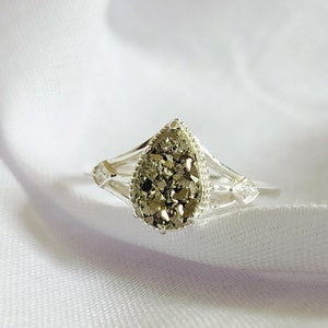 Natuurlijke pyriet ruwe zilveren ring peer 925 sterlingzilver handgemaakte geldring pyriet/echt pyriet 100% handgemaakt cadeau voor haar ring