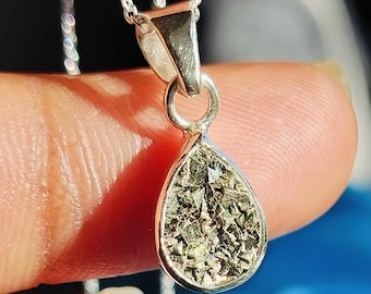 Handmade Pear Pyrite Pendant Necklace: Raw 925 Sterling Silver