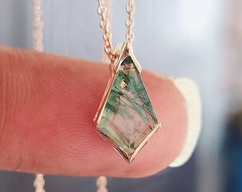 Moss Agate Kite Necklace: Sterling Silver Gemstone Pendant