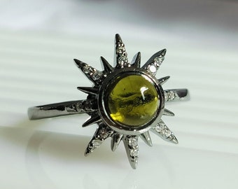 Rough Moldavite Sterling Silver Ring: Genuine Czech Meteorite