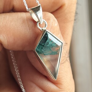 vintage kite Necklace Moss Agate pendant Necklace gemstone 9225 Sterling Silver Men&#39;s women&#39;s Gemstone Moss Agate Pendant Necklace Jewelry
