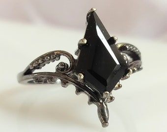 Vintage Kite Black Onyx Ring, Sterling Silver Gemstone Ring