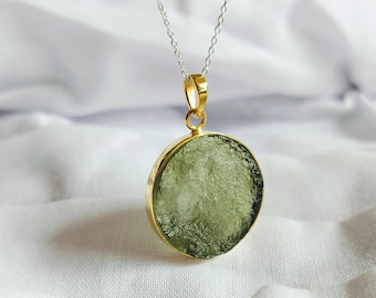 Natural Moldavite Pendant Necklace: Czech Tektite, Sterling Silver