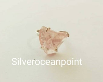 Raw Rose Quartz Ring: 925 Sterling Silver, Handmade Jewelry Gift