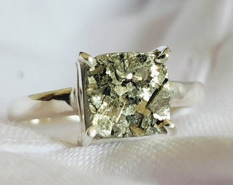 Handmade Sterling Silver Pyrite Ring: Rough Stone, Money Attraction