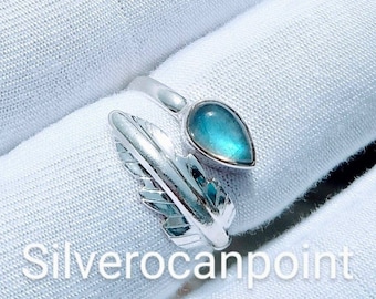 Pear Labradorite Ring: Handmade 925 Sterling Silver, Hippie Gemstone