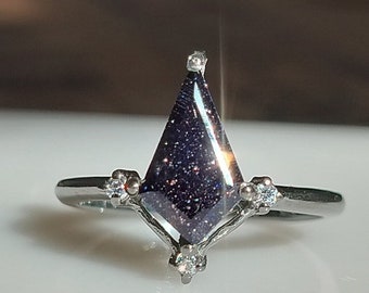 Handmade Kite Blue Sandstone Ring: Sterling Silver Engagement Ring