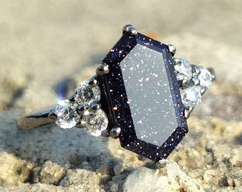 Handmade Sterling Silver Blue Sandstone Ring: Rose Gold Tungsten Wedding Band
