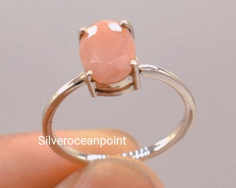 Echter Rosa Opal Ring, 925 Sterling Silber Geschenk für Schwester Schmuck Edelsteine Ring Handgefertigt, Rosa Opal, Design Stapelbares Geschenk für Sie, Ring