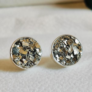 Rohe Pyrit Ohrstecker: Runde Sterling Silber Schmuck