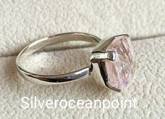 Natural Vintage Morganite Ring 925 Sterling Silve… - image 5