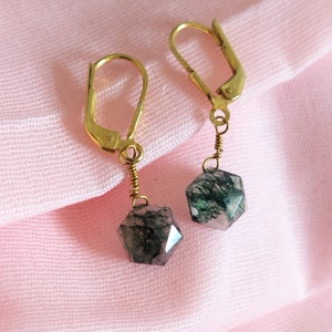 Czech Moss Agate Earring Women 925 Sterling Silver Handmade gifts for women Earring Jewelry gemstone Hexagon Moss Agate Gift For Her Earring