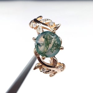 Nature Moss Agate Ring Round shape 925 Sterling Silver Gemstones/Promise/Green  Moss Stackable Ring Engagement Round shape/Gift For Her Ring
