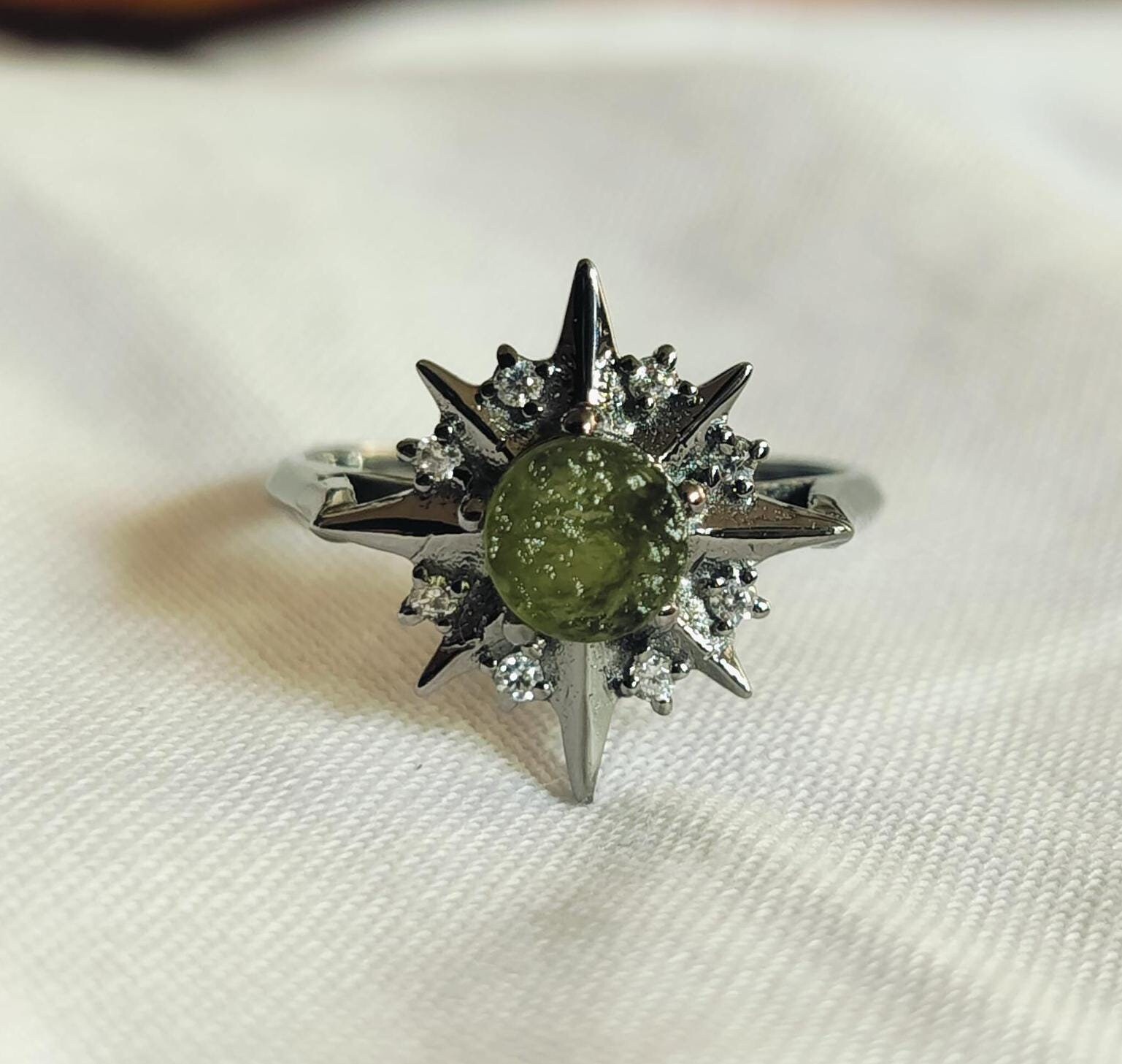 vintage Rough Moldavite Ring engagement Raw RING 925 Sterling Silver gemstone Moldavite Ring/Green Moldavite Genuine Czech Republic/Raw Ring