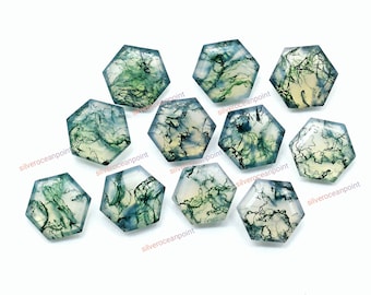 Hexagon Moss Agate Gemstone: Calibrated Step Cut, Green Jewelry Stone