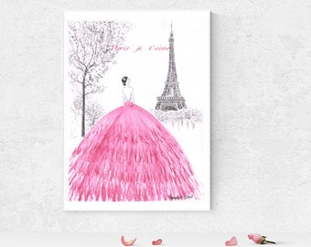 FASHION ILLUSTRATION PARIS girl rose in love, aquarelle painting, fashion poster, digital down load, water color deco