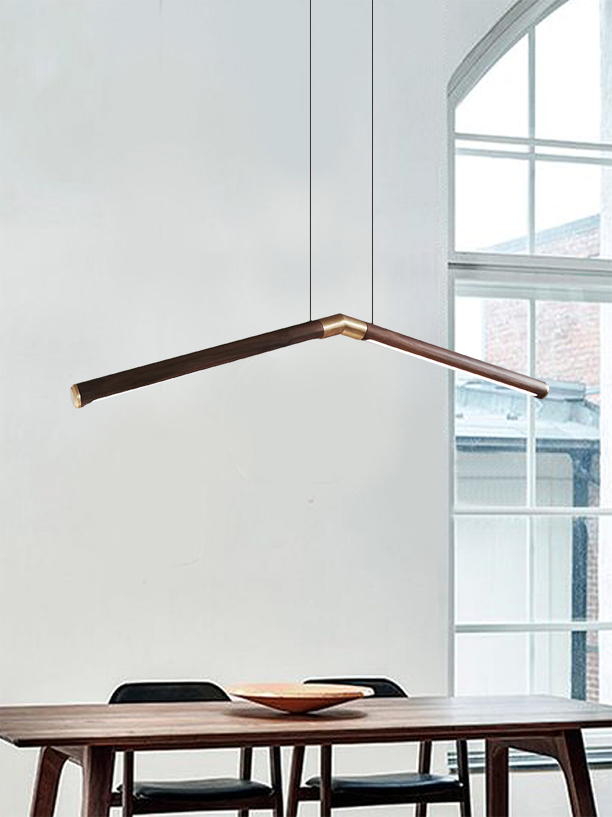 Hanging Linear Wood Chandelier Dining 
