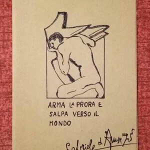 Biglietto con busta "Arma la prora e salpa verso il mondo" - motto dannunziano - Gabriele D'Annunzio - Letteratura Italiana