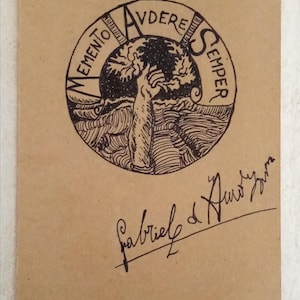Biglietto con busta "Audere Semper" - motto dannunziano - Gabriele D'Annunzio - Letteratura Italiana