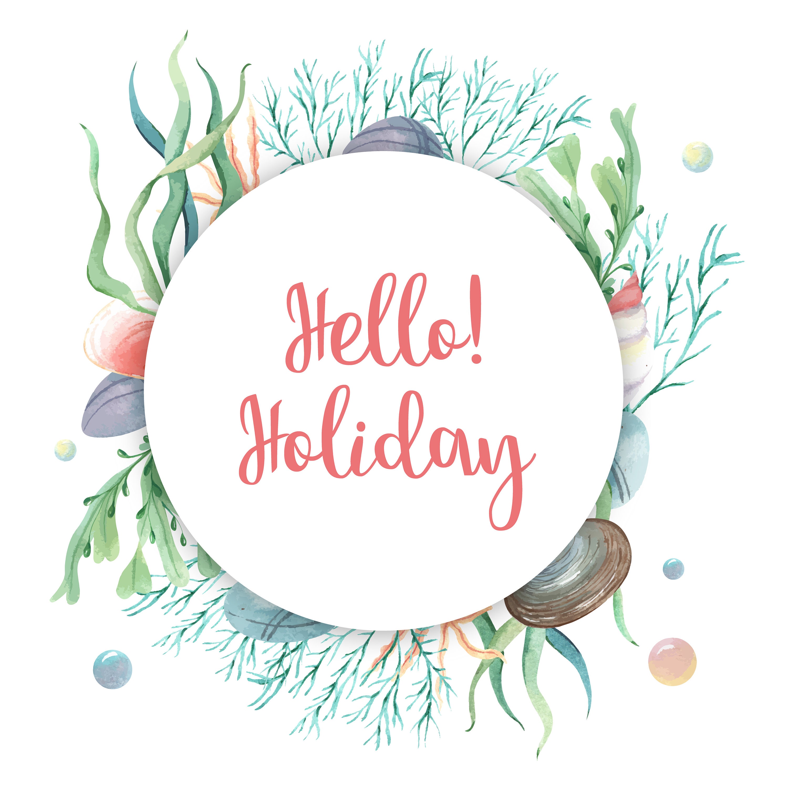 Watercolor Summer Sea Wreath Vector, Coral Wreath, EPS or Vector