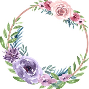 Watercolor Spring Wreath Clipart, Floral red and purple roses Wreath, PNG clipart, modern clipart, watercolor rose boho clipart,