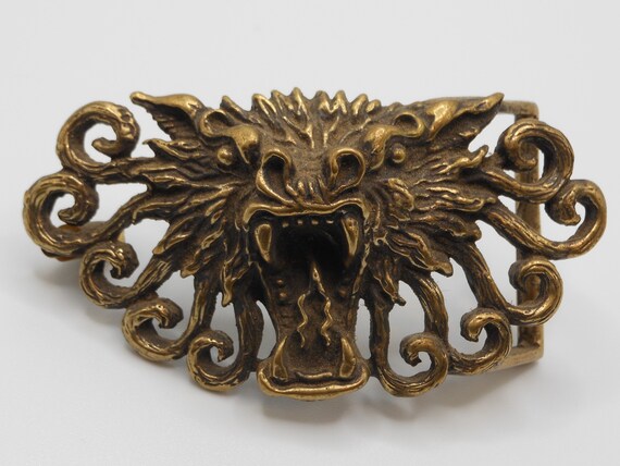 Solid Brass Dragon Head Belt Buckle Vintage by IS… - image 1