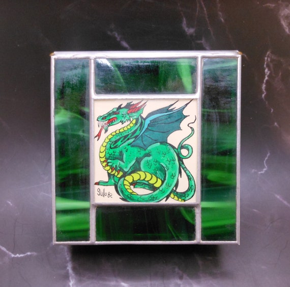 Sullo-Glass Dragon Box Stained Glass and Reverse … - image 1