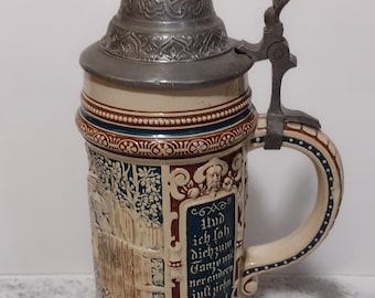 Stein German 1/2 Liter Vintage Pewter TopI