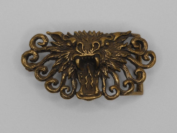 Solid Brass Dragon Head Belt Buckle Vintage by IS… - image 3