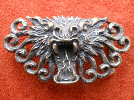 Solid Brass Dragon Head Belt Buckle Vintage by IS… - image 2