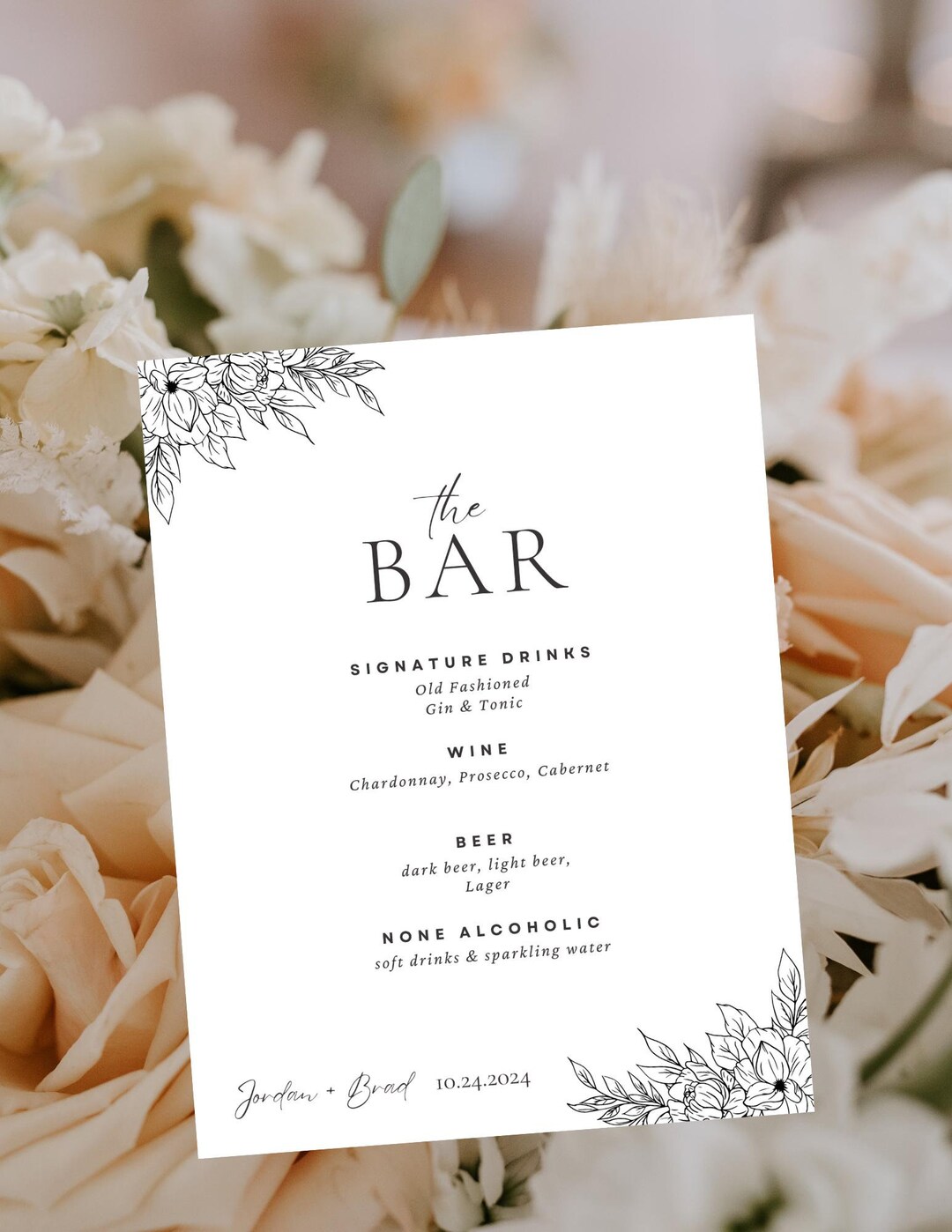 Wedding Bar Menu, Editable Bar Menu, 8x11