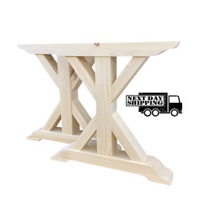 Seamless Trestle Table Legs, Farmhouse Dining Table Legs, Finish Sanded & Ready to Finish, Made in NC!, Set of Two - 29.5&quot;W x 28.5&quot;H x 4.5&quot;D