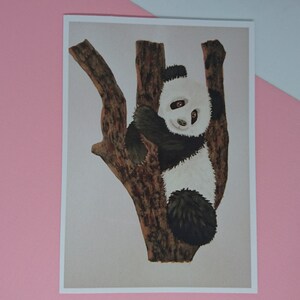 Leuke wenskaart van een panda in een boom