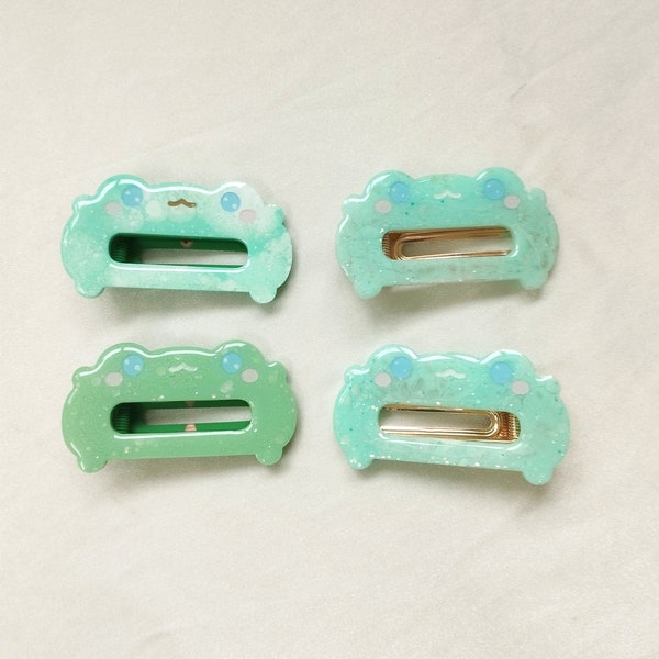 Chubby Frog Barrettes, cute baby froggy hair clips, cottagecore froggo alligator clip