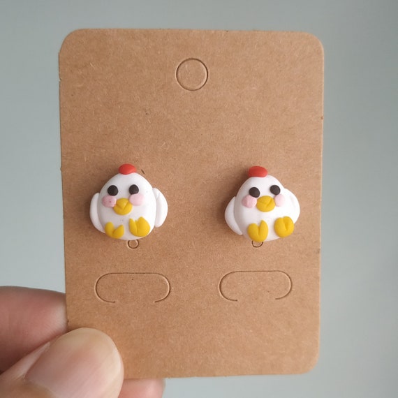 Polymer Clay White and Brown Chicken and Egg Earrings – GemibabyCrafts