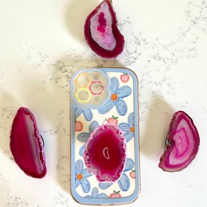 Pink Agate Phone Grips