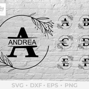Monograma SVG do primeiro nome do alfabeto, vetor de quadro de monograma dividido, alfabeto de nome, arquivos cortados para Silhouette e Cricut, 26 letras A-Z individuais