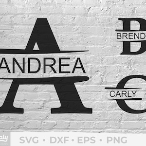 Alfabeto nombre monograma SVG, split monogram Frame Vector, nombre alfabeto, archivos de corte para Silhouette & Cricut, 26 letras A-Z individuales