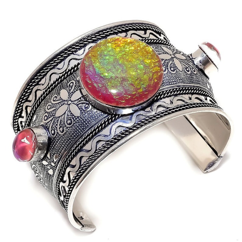Pink Triplet Fire Opal Gemstone925 Sterling Silver Jewelry Cuff ADJ Birthstone Jewelry Anniversary Gifts Mother Cuff Wedding Cuff