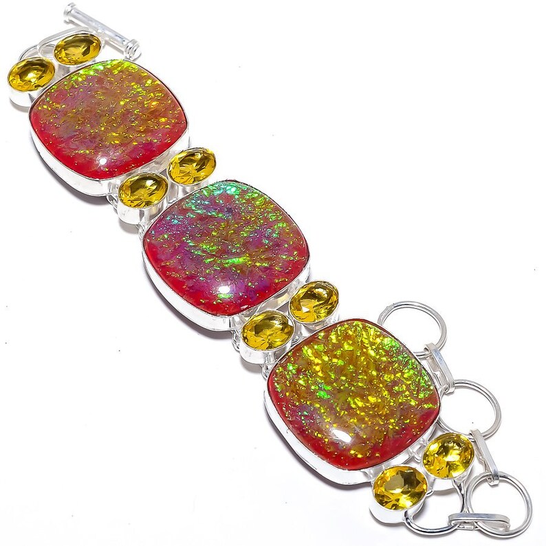 Citrine Gemstone 925 Sterling Silver Jewelry Bracelet Triplet Fire Opal