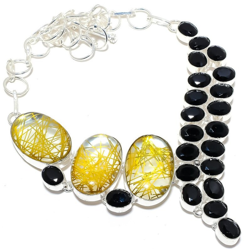 Silver Necklace For Women Birthday Gifts Golden Rutile Quartz Black Onyx 925 Sterling Silver Jewelry Necklace 18 Best Love Gift