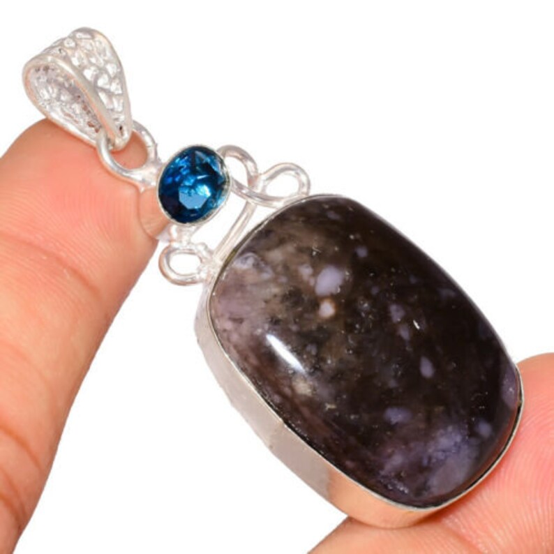 Handmade Moss Agate Gemstone Pendant Anxiety Women Statement Jewelry 2.4