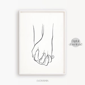 Holding Hands Line Art Print, Hands Line Drawing Print, Couple Hands Print, Minimal Home Decor, Couple Gift, Printable