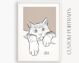 Cat Line Drawing, Sketch from Photo, Custom Pet and Owner Illustration
