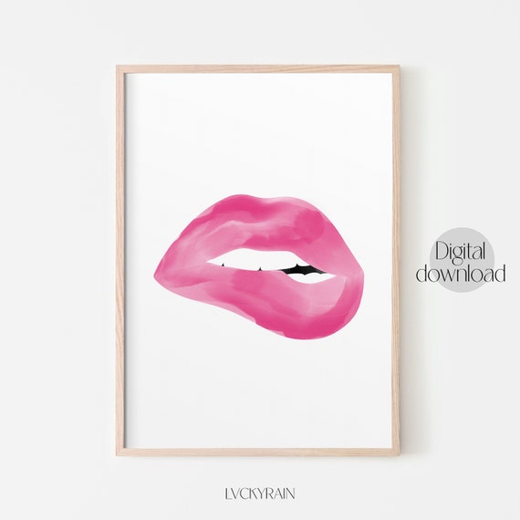 Pink Lips Wall Art Teen Room Decor Lips Painting Lips Etsy