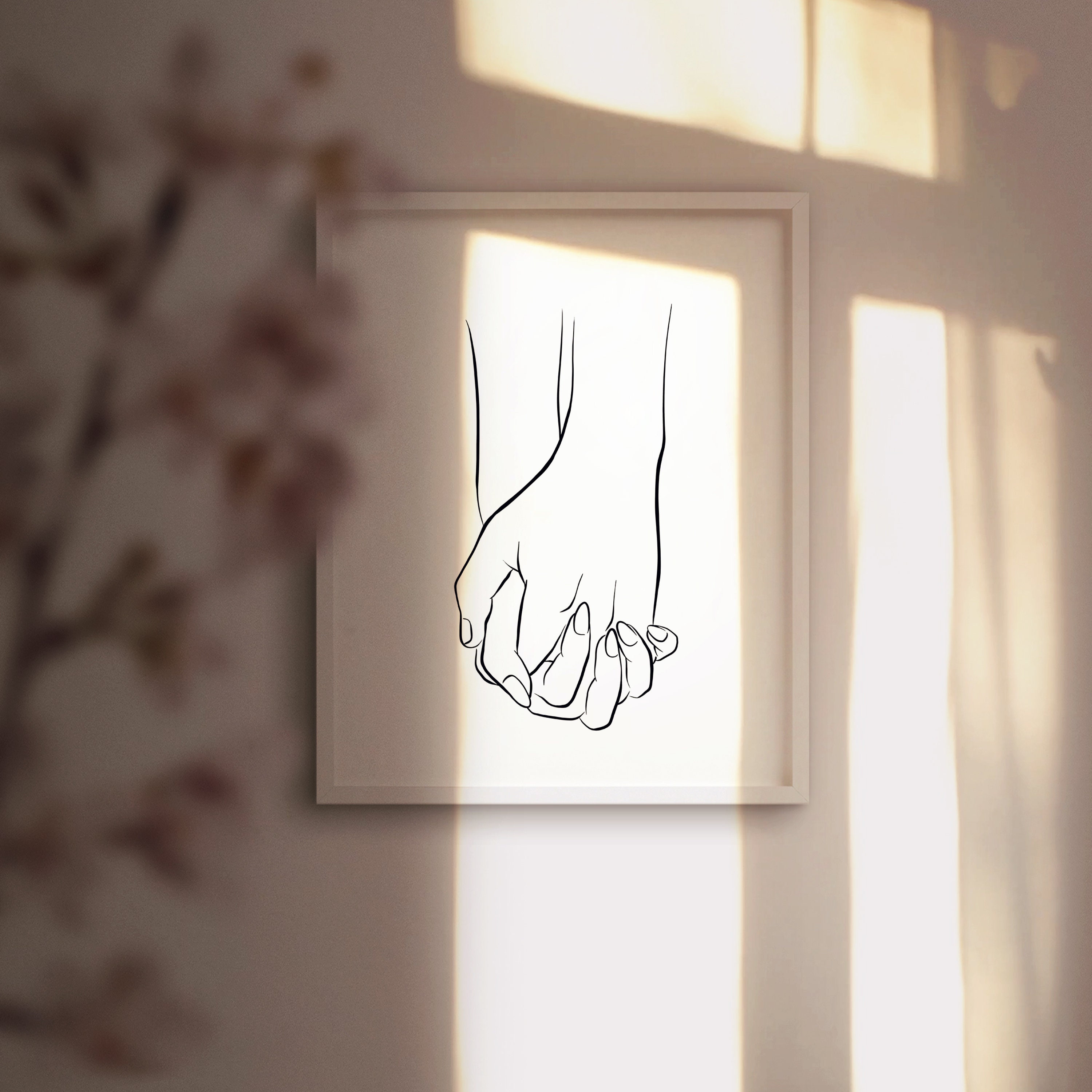 Couple Holding Hands Line Art Print, Minimalist Love Wall Art, Romantic ...