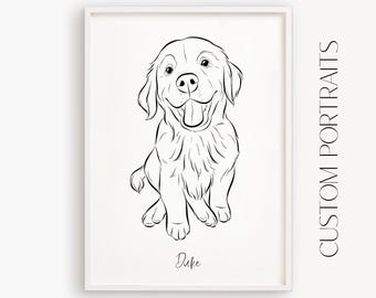 Custom Pet Portrait from Photo | Minimalist Line Art Drawing | Personalized Dog Cat Memorial Gift
